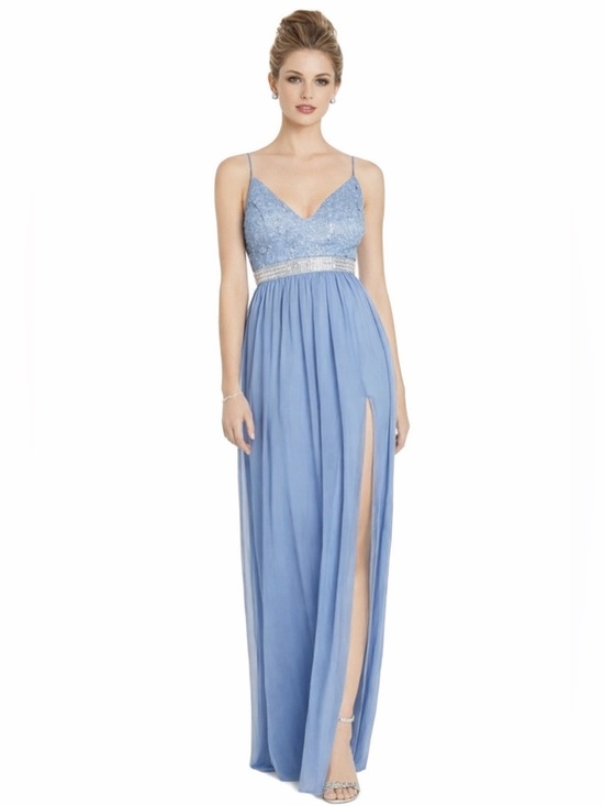 Emerald Sundae Dresses & Skirts - Emerald Sundae Lace Chiffon Blue Formal Maxi Prom Rhinestone Sequin Trim Dress